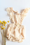 mode, french vanilla ruffle bubble romperalls