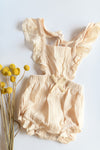 mode, french vanilla ruffle bubble romperalls