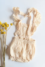 mode, french vanilla ruffle bubble romperalls