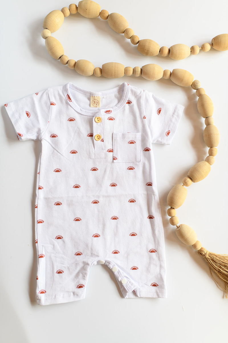 mode, sunset short sleeve romper