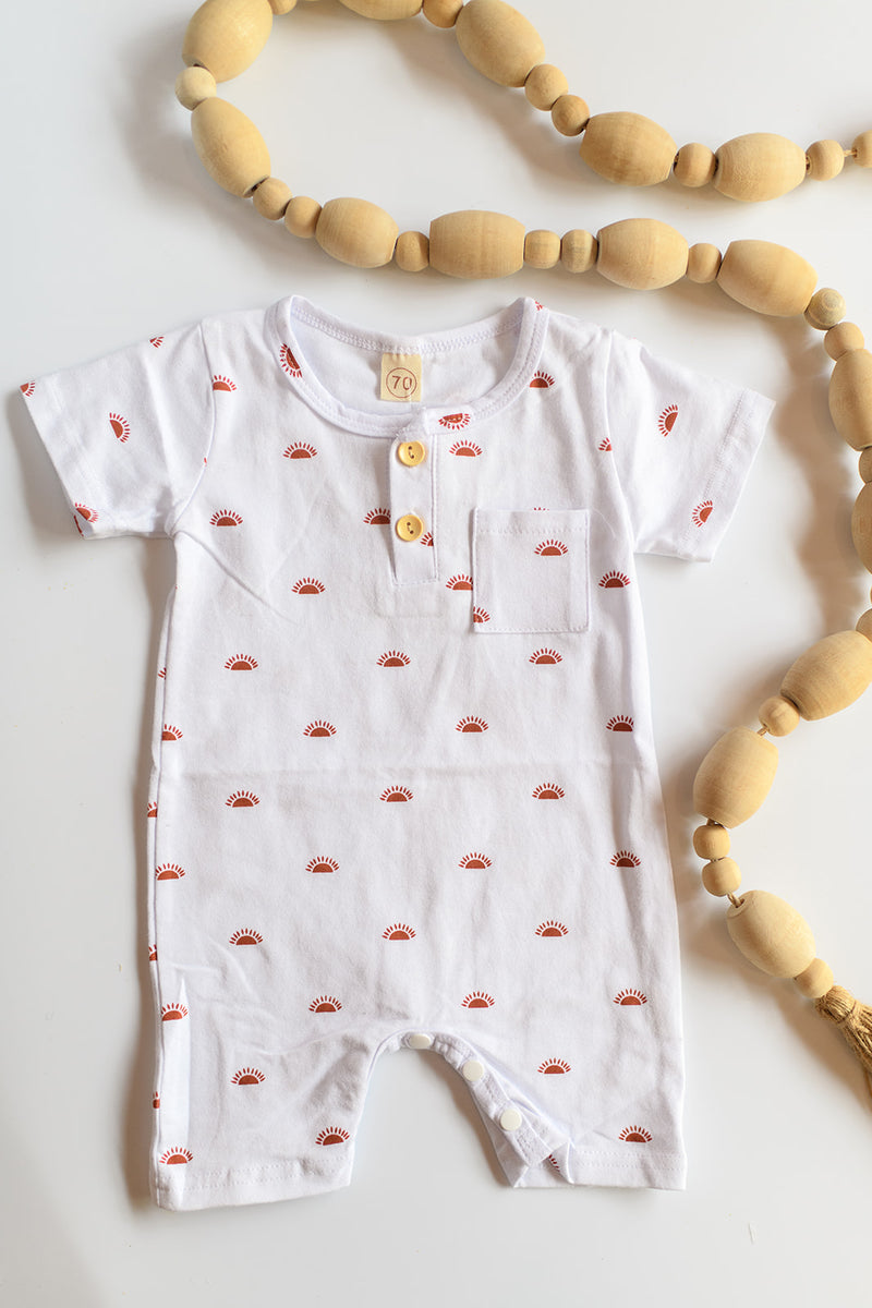 mode, sunset short sleeve romper