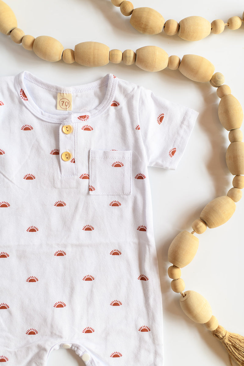 mode, sunset short sleeve romper