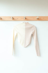 mode, double dip mock neck