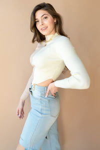 mode, double dip mock neck