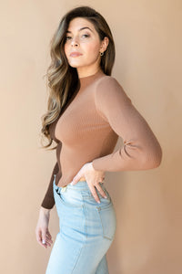 mode, double dip mock neck