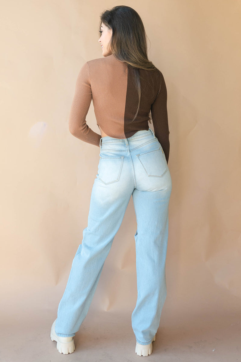 mode, double dip mock neck