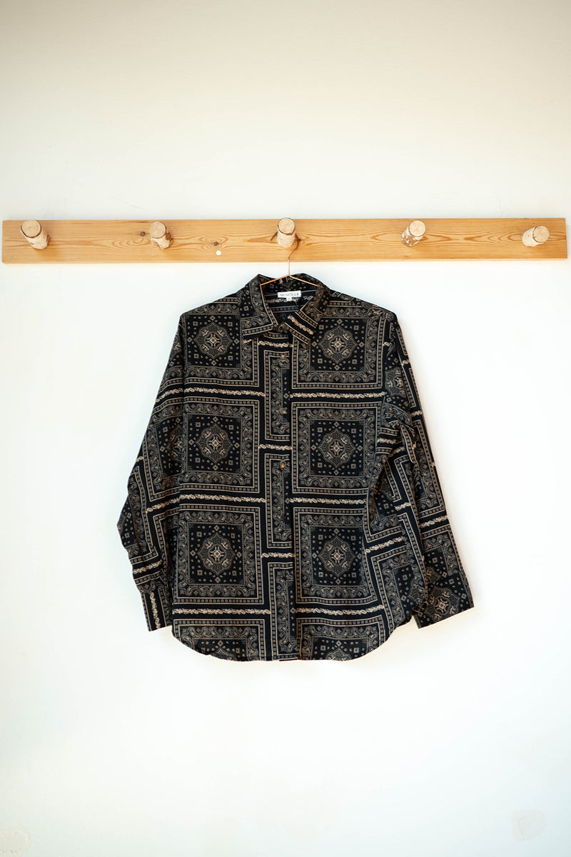 mode, paisley print button down