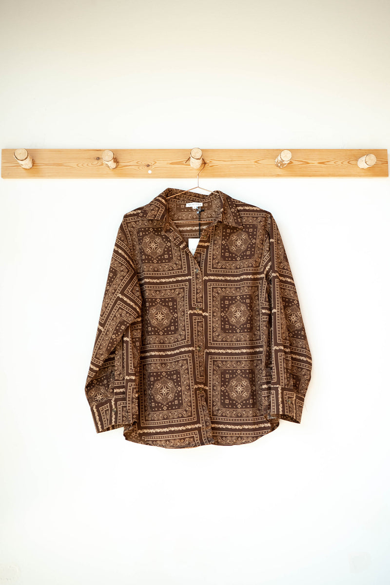 mode, paisley print button down