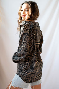 mode, paisley print button down