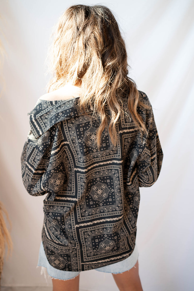 mode, paisley print button down