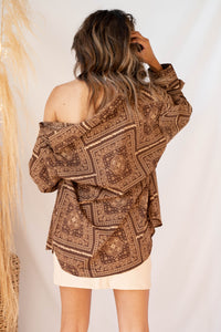 mode, paisley print button down