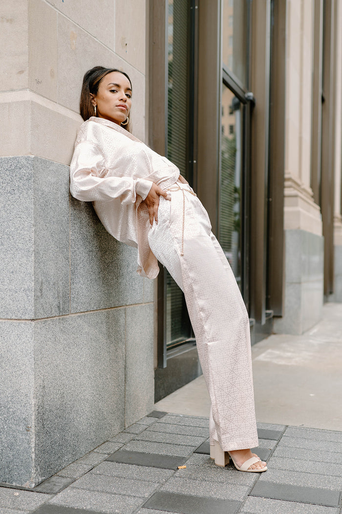 mode, diamonds + champagne pants