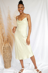 mode, look into it cowel neck dress