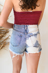 mode, bleach dye denim shorts