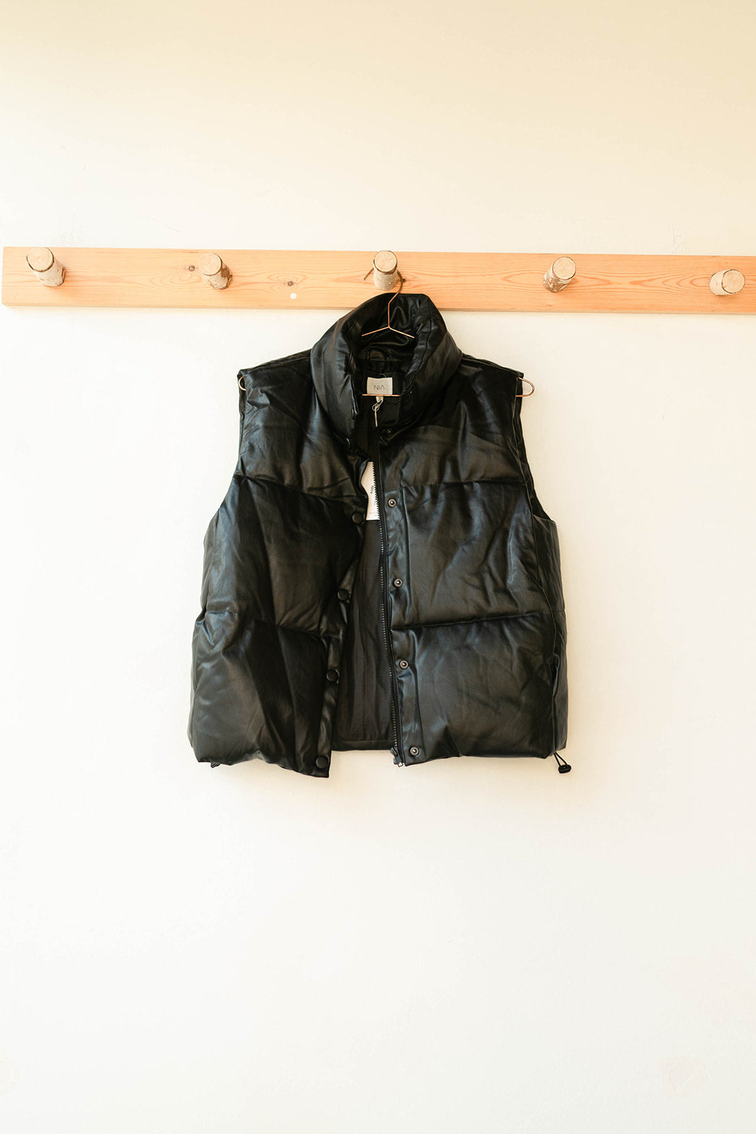 mode, norah vegan leather puffer vest