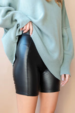 mode, vegan leather bike short