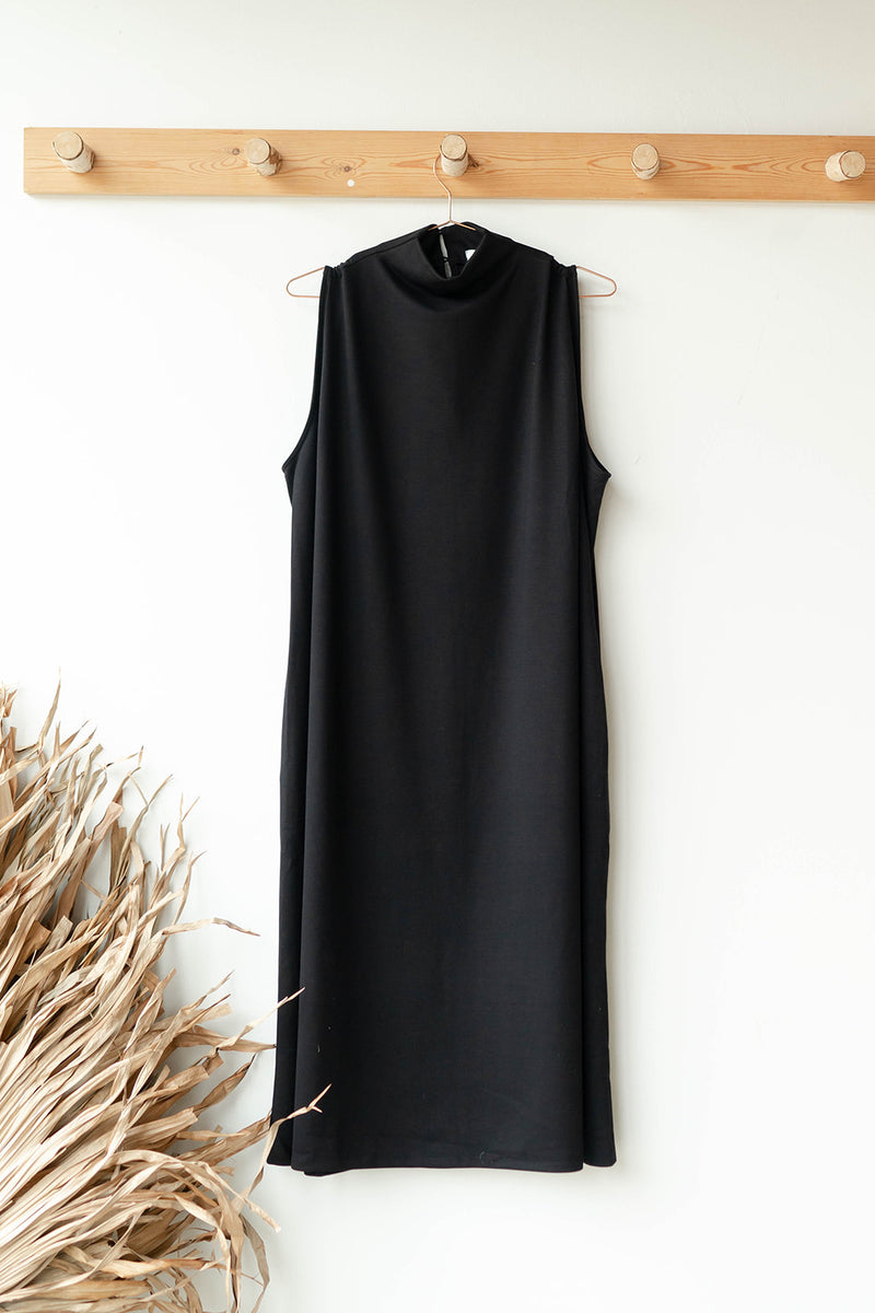 mode, luxe mock neck a line dress