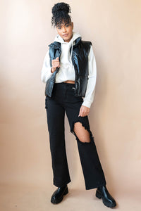 mode, norah vegan leather puffer vest