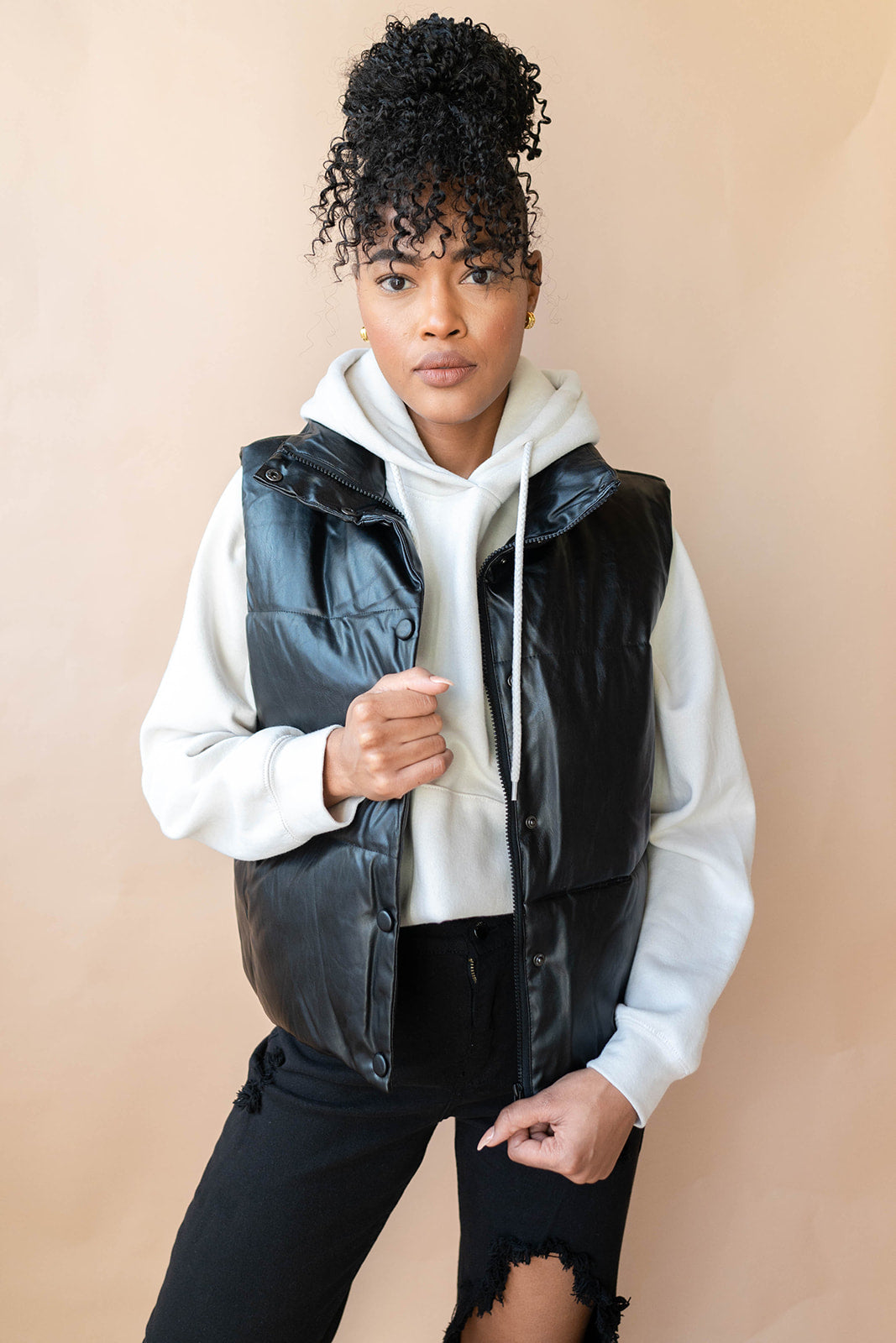 mode, norah vegan leather puffer vest