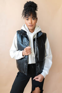 mode, norah vegan leather puffer vest
