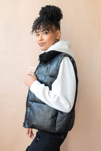 mode, norah vegan leather puffer vest