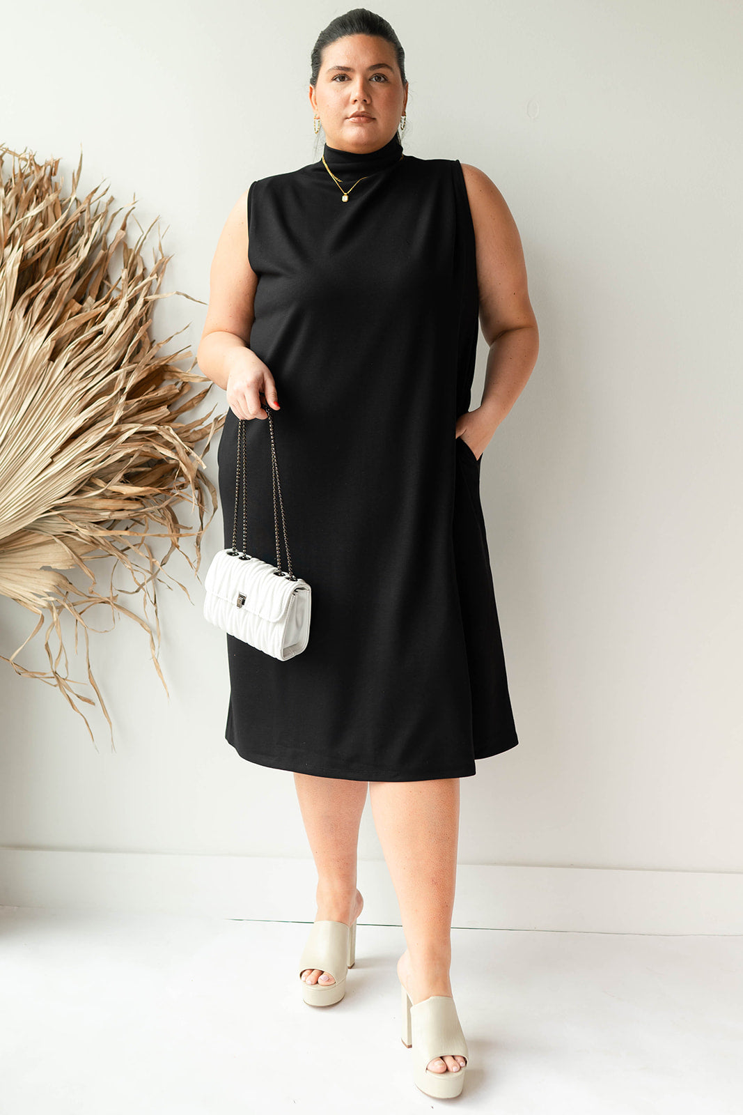 mode, luxe mock neck a line dress