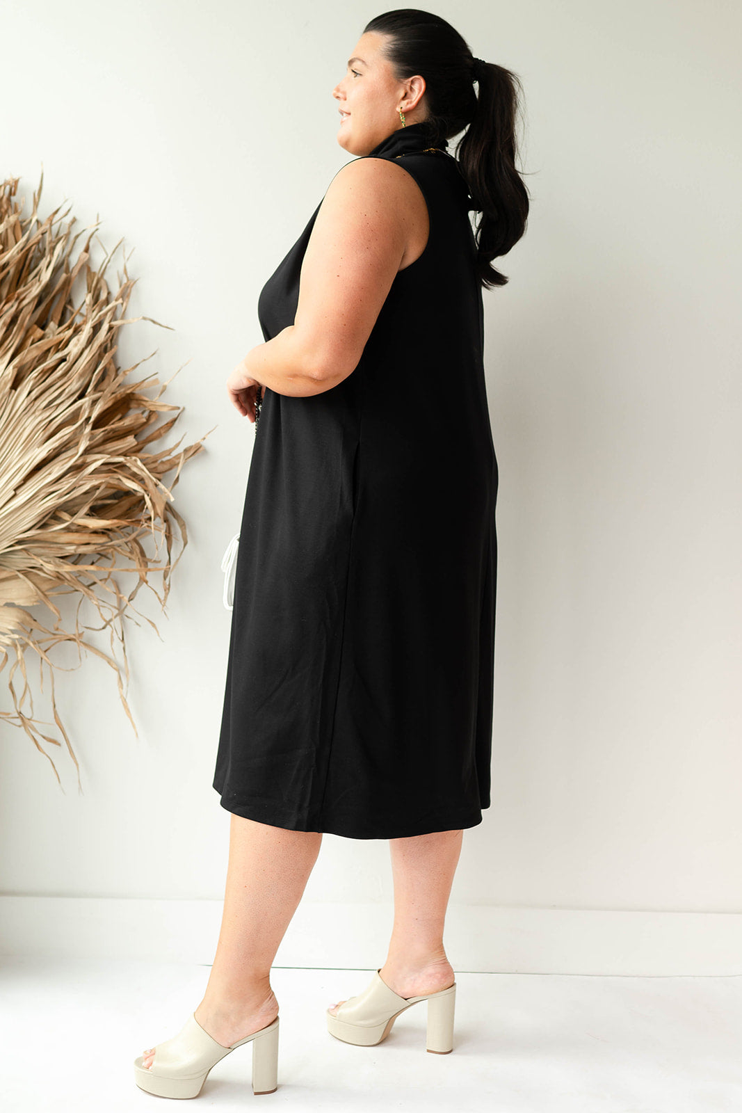 mode, luxe mock neck a line dress