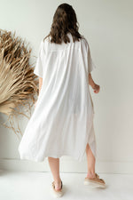 mode, linen button down dress