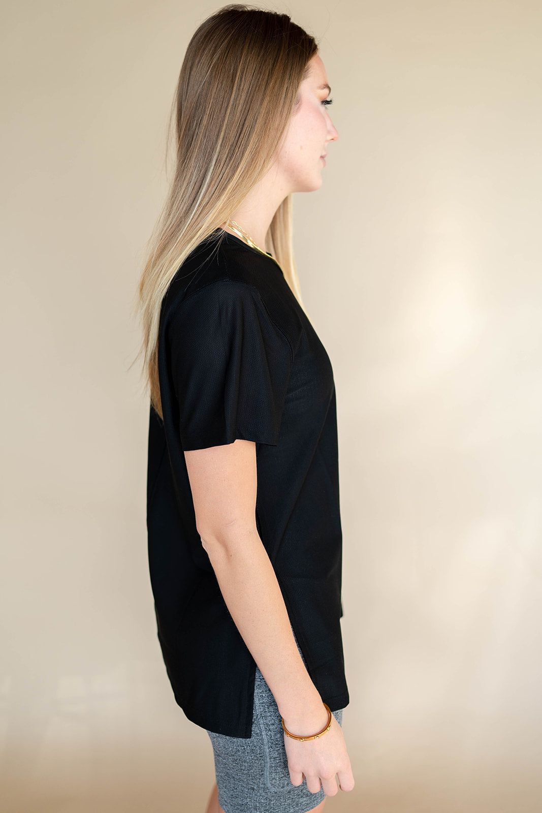mode, mesh short sleeve top
