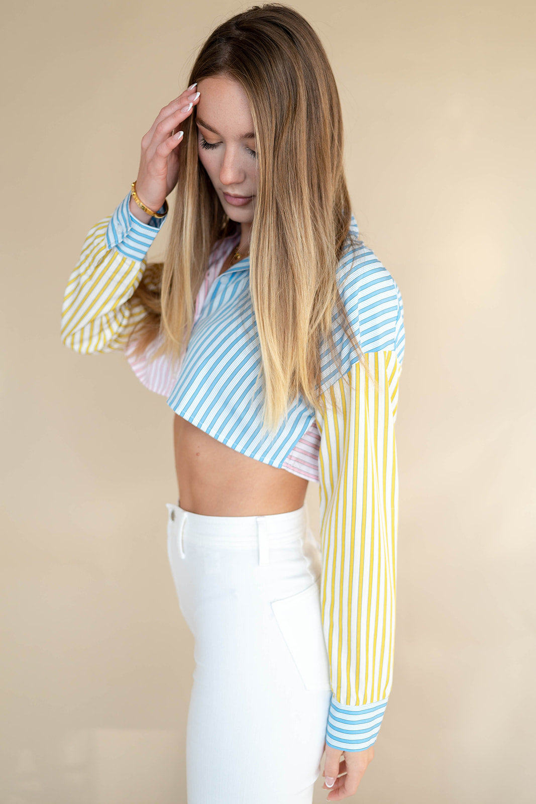 mode, double take crop blouse