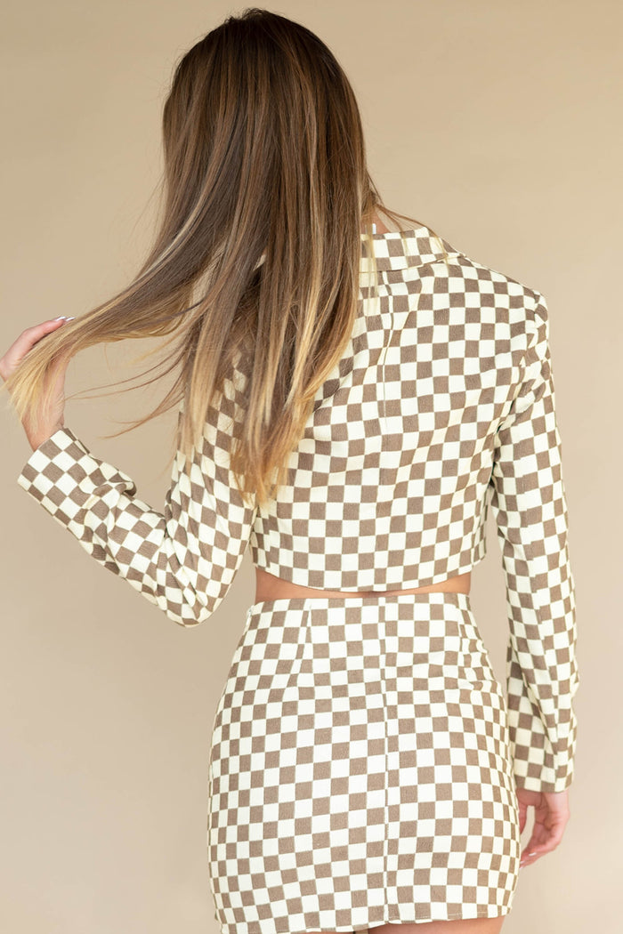 mode, checkered crop jacket