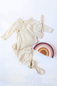 mode, oatmeal ribbed knotted gown