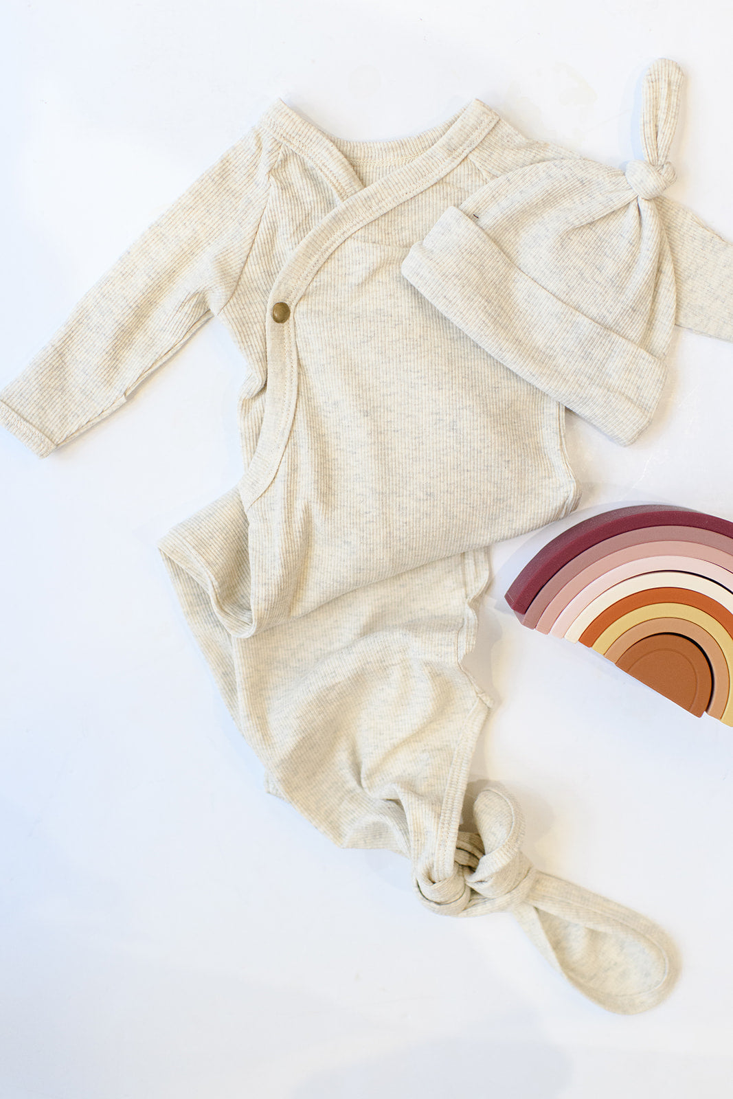 mode, oatmeal ribbed knotted gown