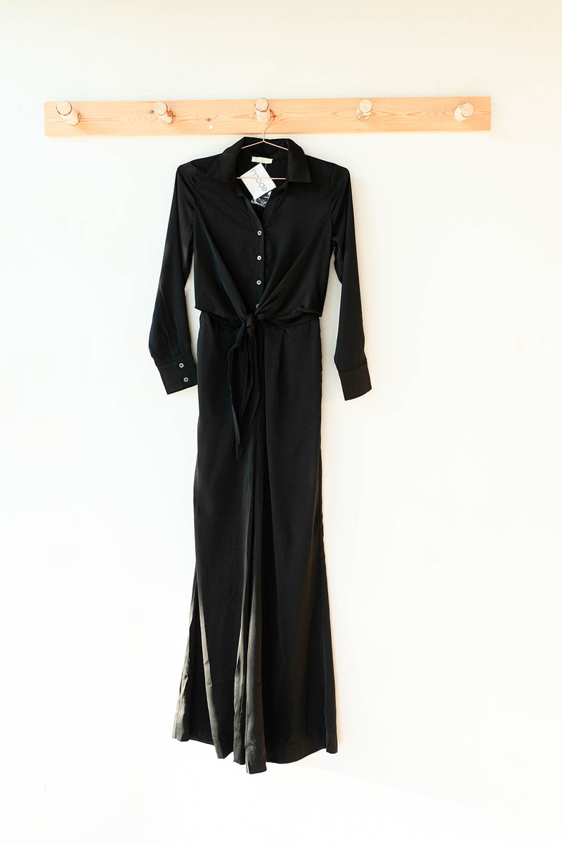 mode, mila satin tie jumpsuit