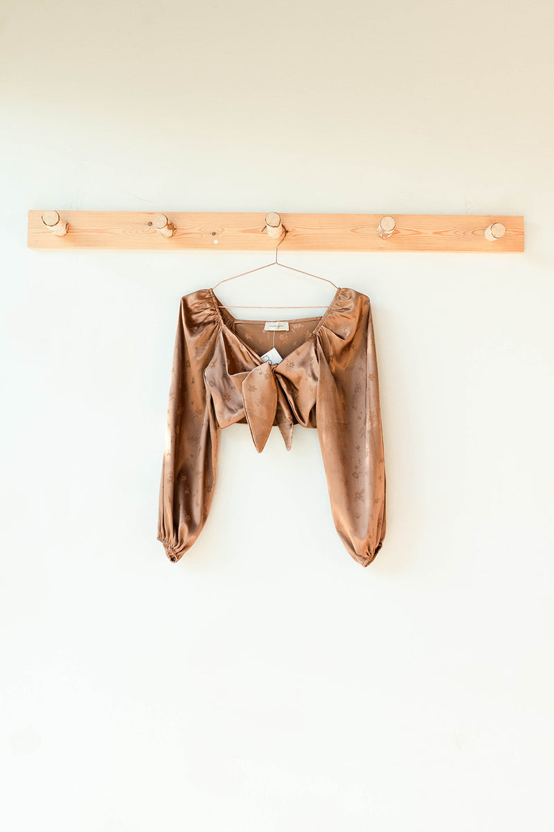 mode, ashlen satin bow top
