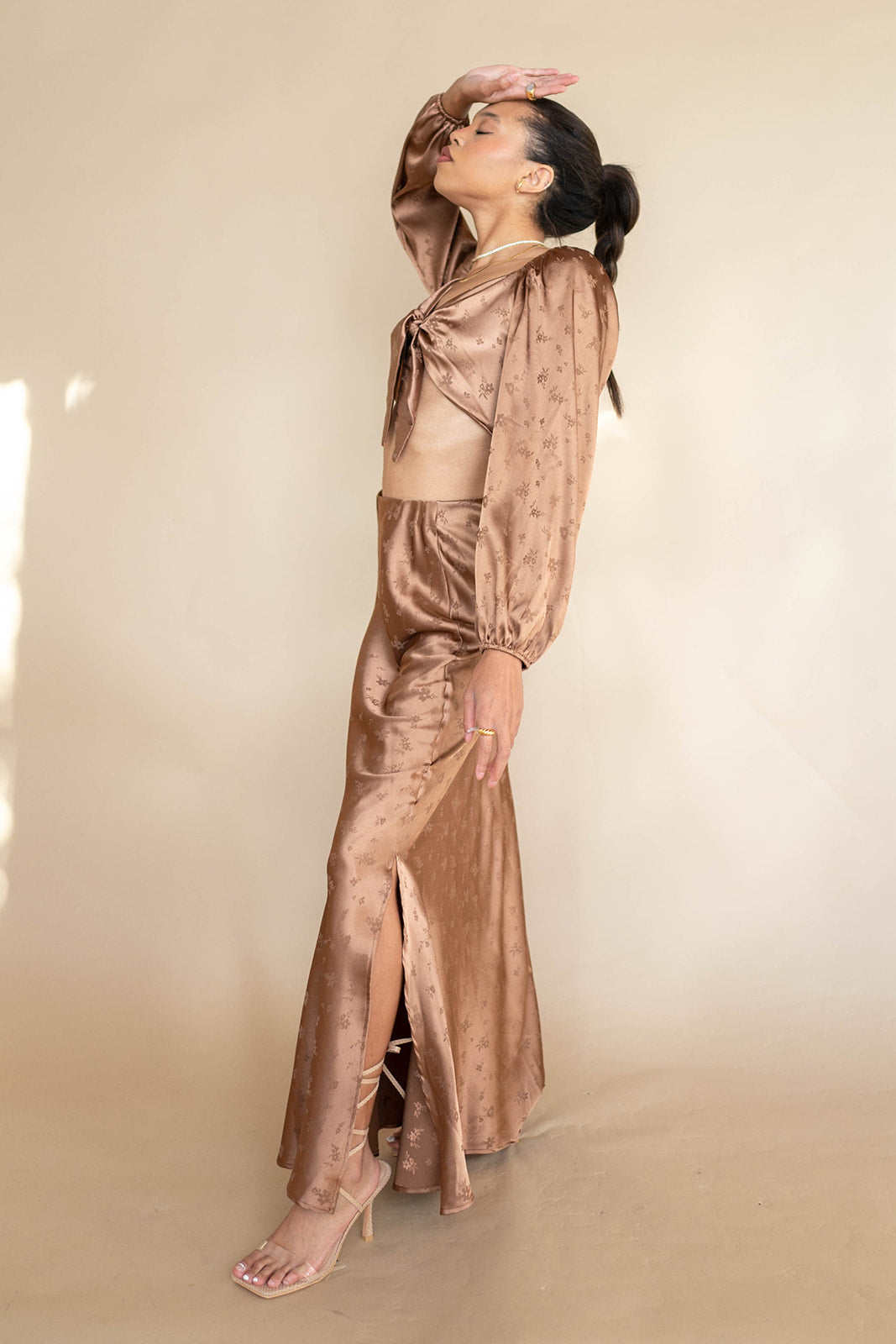 mode, ashlen satin bow top