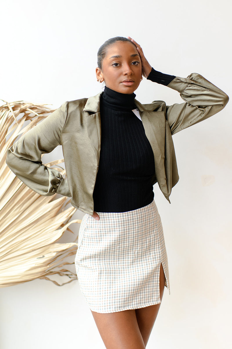 mode, satin fever button top