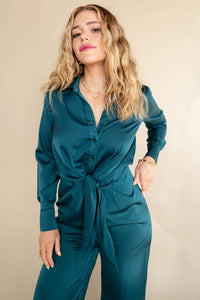 mode, mila satin tie jumpsuit