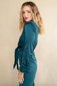 mode, mila satin tie jumpsuit