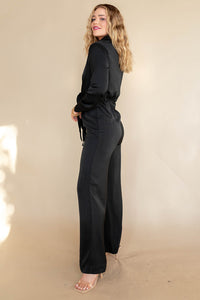 mode, mila satin tie jumpsuit