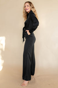 mode, mila satin tie jumpsuit