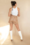 mode, vegan leather shorts