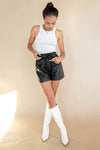 mode, vegan leather shorts