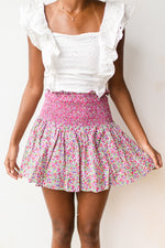 mode, smocked floral print skirt