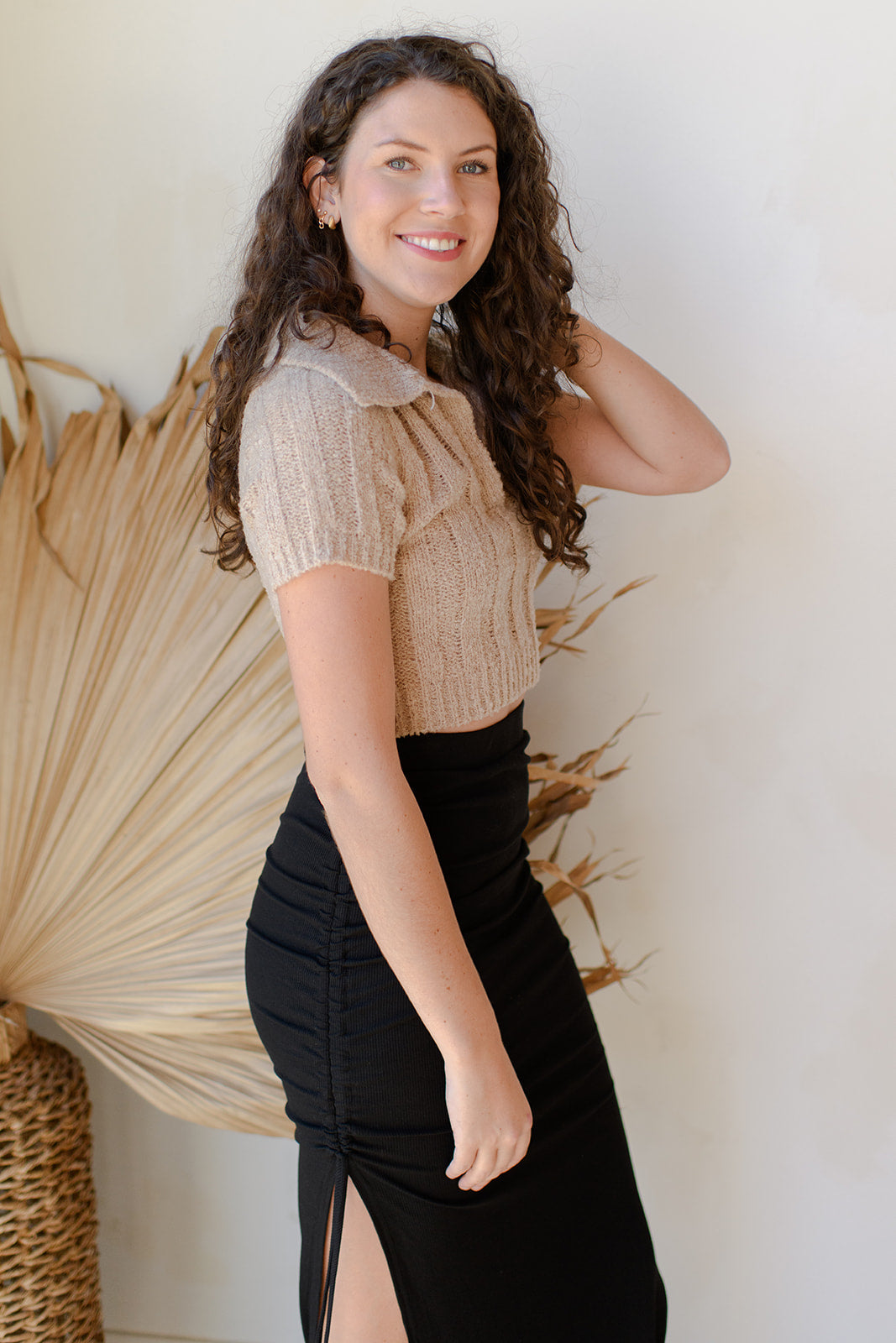 mode, collared sweater crop top