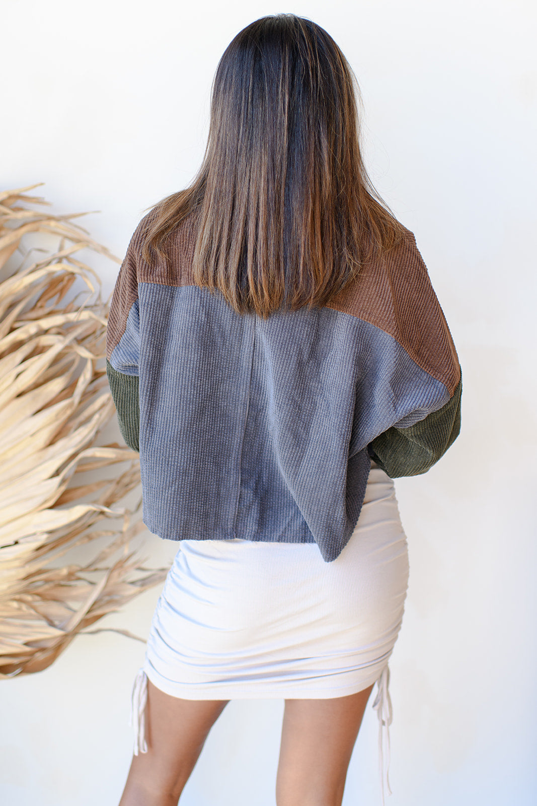 mode, corduroy button up crop jacket