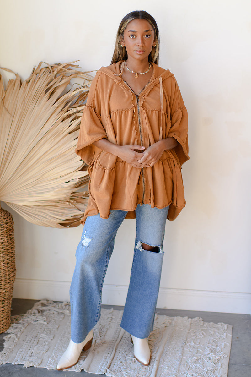 zip tiered hoodie
