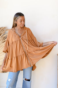 mode, zip tiered hoodie