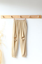 mode, gigi knee cut out joggers