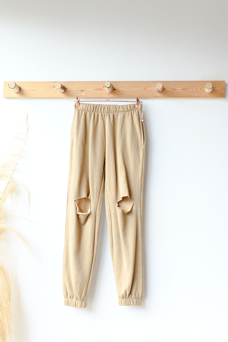 mode, gigi knee cut out joggers